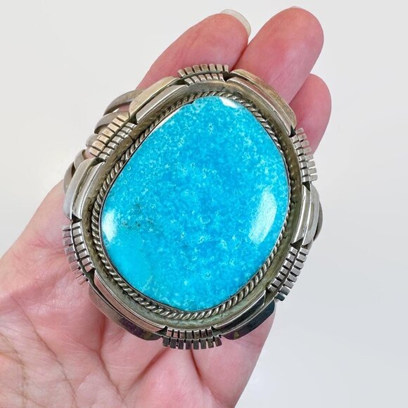 Vintage Turquoise Cuff Sterling Silver Native American Navajo Rita Touchine - Picture 4 of 10